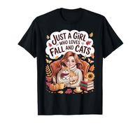Just a Girl Who Loves Fall And Cats Autumn Girl Cats Pumpkin Maglietta