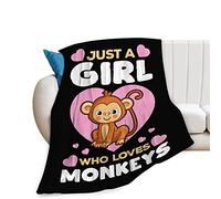 Just A Girl Who Loves Monkeys Coperta carina divertente con scimmie, idea regalo per ragazze e ragazzi, super calda e morbida coperta in pile di flanella, coperta invernale per bambini, donne, 101,6 x