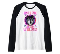 Just a Girl Who Loves Wolves Galaxy Space Wolf Lover Maglia con Maniche Raglan
