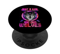 Just a Girl Who Loves Wolves Galaxy Space Wolf Lover PopSockets PopGrip Adesivo