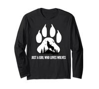 Just a Girl Who Loves Wolves Paw Print Wild Woman Figlia Maglia a Manica