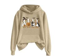 Just A Goose - Maglione da uomo e donna, tinta unita, con stampa di Halloween, a maniche lunghe, con tasca, cachi, M