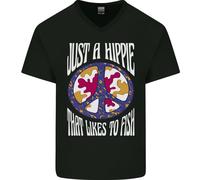 Just A Hippy Che " mi Piace " To Fish Pesca Pescatore Uomo Scollo V Cotone