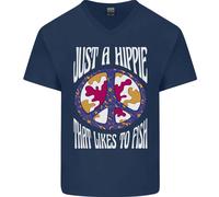 Just A Hippy Che " mi Piace " To Fish Pesca Pescatore Uomo Scollo V Cotone
