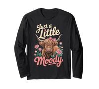 Just A Little Moody Highland Cow Floral Funny Quote Maglia a Manica