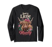 Just A Little Moody Highland Cow Floral Funny Quote Maglia a Manica