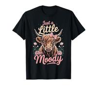 Just A Little Moody Highland Cow Floral Funny Quote Maglietta
