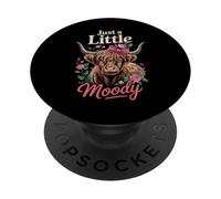 Just A Little Moody Highland Cow Floral Funny Quote PopSockets PopGrip Adesivo