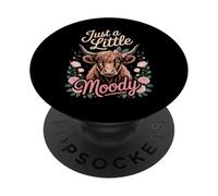 Just A Little Moody Highland Cow Floral Funny Quote PopSockets PopGrip Adesivo