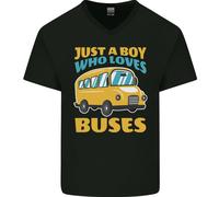Just A Ragazzo Chi Ama Bus Autobus Uomo Scollo A V Cotone T-Shirt