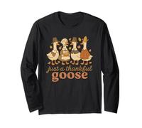 Just a Thankful Goose Funny Thanksgiving Retro Fall Maglia a Manica