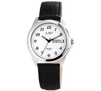 Just Analog Orologio da uomo, in vera pelle, diametro 40 mm, Argento Nero - 48-S50125-WH