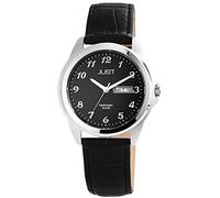Just Analog Orologio da uomo, in vera pelle, diametro 40 mm, Colore Nero - argento 48-S50125-BK