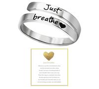 Just Breathe Anello per uomo e donna argento regolabile cuore speranza anelli nero ispiratore spirale avvolgere anelli di guarigione in acciaio inossidabile anello incoraggiamento anello amore sé