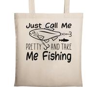 Just Call Me Pretty and Take Me Fishing Borsa tote in cotone ecologico naturale beige