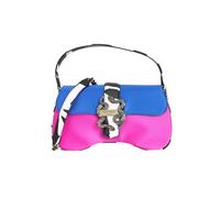 Just Cavalli Borsa da donna stampa multicolor maculata, blu e fucsia con placca logo lettering e serpente UNI