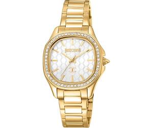 Just Cavalli Glam Chic Quadro - Orologio da polso da donna al quarzo moda bracciale e cassa in acciaio inox di colore oro display analogico grigio - JC1L263M0055
