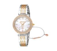 Just Cavalli Savoca JC1L274M0095 Women's 32mm Quartz Watch - White Mother-of-Pearl Dial, Rose Gold Stainless Steel, Crystal Accents, 5 ATM Water Resistance