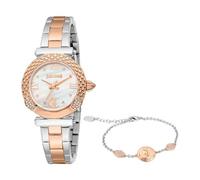 Just Cavalli Set Curiosa - Orologio Da Polso Da Donna Al Quarzo Moda Bracciale E Cassa In Acciaio Inox Di Colore Grigio Quadrante Analogico Bianco - JC1L332M0085