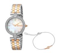 Just Cavalli SET Nobile Glam - Orologio da polso da donna al quarzo Moda bracciale e cassa in Acciaio INOX di colore Oro display analogico bianco - JC1L159M0105