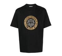 Just Cavalli T-Shirt a Maniche Corte in Jersey con Logo Tiger Strass Nero