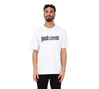JUST CAVALLI T-Shirt Uomo Bianco T-Shirt Casual con Stampa Logo Lettering M