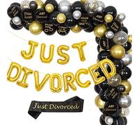 Just Divorzied, decorazione per feste, da donna, uomo, colore nero e oro, kit con ghirlande e arco con fascia divorziata e striscione stagnola per la libertà