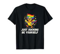 Just Ducking Be Yourself Anatra Arcobaleno LGBTQ+Orgoglio Gay Pride Maglietta