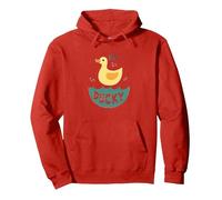 Just Ducky: Simpatica paperella di Gomma Gialla Divertente per Il Bagno Felpa con Cappuccio, Unisex per Adulti, Rosso, XL