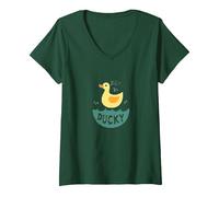 Just Ducky: Simpatica paperella di Gomma Gialla Divertente per Il Bagno Maglietta con Collo a V, Donna, Verde Foresta, XL