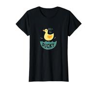 Just Ducky: Simpatica paperella di Gomma Gialla Divertente per Il Bagno Maglietta, Donna, Nero, M