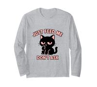 Just Feed Me Don't Ask Funny Kawaii Gatto Nero Maglia a Manica