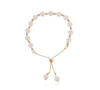 Just Follow Braccialetto di perle da donna dorato regolabile Slider delicato braccialetto catena sposa damigella d'onore regalo di compleanno per le donne, Large, Nichel, Perla