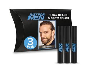 Just for Men 1-Day Beard & Brow Color, Temporary Color for Beard and Eyebrows, For a Fuller, Well-Defined Look, Up to 30 Applications, Medium Brown, Ships in Eco-Friendly Packaging (Pack of 3)