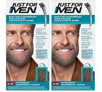 Just For Men Baffi & Barba Colorazione, Colore Barba, Tinta, Colore Barba, Elimina i Capelli grigi Per Un Aspetto Più Pieno, Con Pennello Applicatore, Marrone medio, M35 (Confezione da 2)