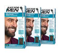 Just For Men Baffi e barba tintura marrone scuro, colore barba, tinta, elimina i capelli grigi per un aspetto più completo, con pennello applicatore, confezione da 3 (3 x 28,4 g)