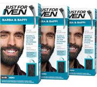 Just For Men Barba & Baffi, Tinta Per Barba Uomo, Tintura Senza Ammoniaca, Elimina I Peli Grigi, Con Pettine Applicatore, Colore Nero, M55 (3 Pack)