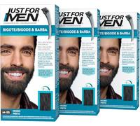 Just For Men Baffi e barba, colore barba, tinta, colore barba, elimina i capelli grigi per un aspetto più completo, con pennello applicatore, colore nero, M55, confezione da 3 (3 x 28,4 g)