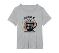 Just Give Me Coffee - Maglietta Divertente con Grafica Caffeine Addict Maglietta, Donna Plus-Size, Grigio Melange, 5X