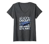 Just Give Me The Chocolate Funny Food Lover - Grafica Maglietta con Collo a V, Donna, Grigio Scuro, L