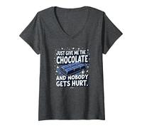Just Give Me The Chocolate Funny Food Lover - Grafica Maglietta con Collo a V, Donna, Grigio Scuro, S