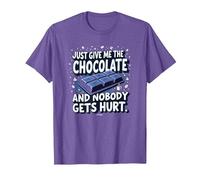 Just Give Me The Chocolate Funny Food Lover - Grafica Maglietta, Uomo, Viola mélange, XL
