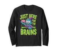 Just Here for The Brains Carino Zombie Halloween Humor Maglia a Manica