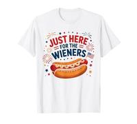 Just Here for the Wieners, divertente hot dog cookout patriottico Maglietta