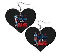 Just Here To Bang July Of 4th Independence Day Orecchini in pelle per le donne Ciondola l'orecchino a goccia Ciondolo a cuore con gancio Regali per ragazza adulta
