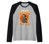 Just Here Waiting for You Grim Reaper Halloween Costume Maglia con Maniche Raglan