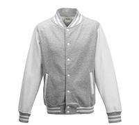 Just Hoods - Giacca College "Varsity Jacket", unisex Grigio mélange/bianco XS