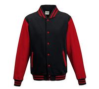 Just Hoods - Giacca Unisex College 'Varsity Jacket' Nero Jet Black/Fire Red