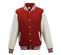 Just Hoods - Giacca College "Varsity Jacket", unisex rosso fuoco/bianco L