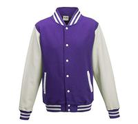 Just Hoods - Giacca College "Varsity Jacket", unisex viola/bianco XS